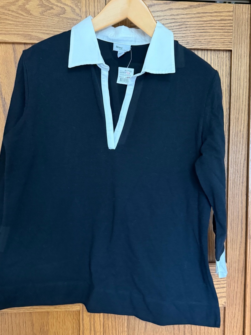 Mimi Maternity Black Tunic with White Contrast Collar